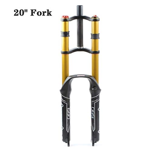 Mountain Bike Fork : VHHV 20 Inch Snow Beach Bike Suspension Fork Double Shoulder, 1-1 / 8" Manual Lockout Alloy AIR Front Fork for 20 X 4.0 Wheel Travel: 100mm (Color : Gold)
