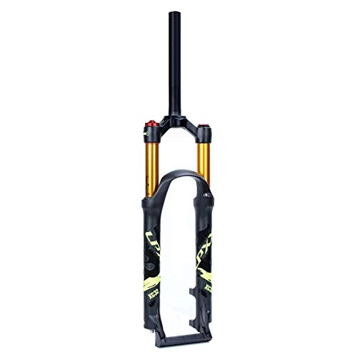 Mountain Bike Fork : VHHV Bike MTB Suspension Forks 26 27.5 29 Inch 1-1 / 8 Alloy Travel: 120mm Mountain Bike Air Fork (Color : Yellow-manual lockout, Size : 27.5 inches)