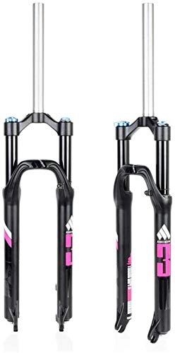 Mountain Bike Fork : XGJ 26 Inch, Aluminum Alloy Mountain Road Bikes Cycling Straight Tube 1-1 / 8" Disc Travel 100mm Air Fork 26" 27.5" MTB Bike Suspension Forks (Color : Pink, Size : 26IN)