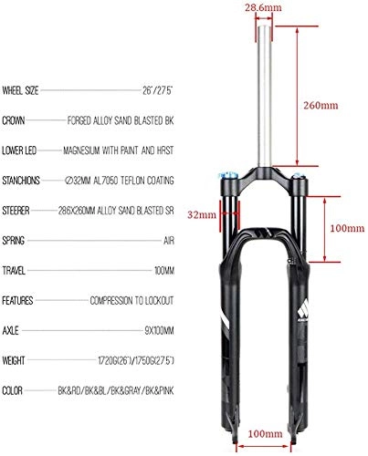 Mountain Bike Fork : XZ High Quality Mountain Bike Suspension Fork, 26Inch 1-1 / 8'' Lightweight Aluminum Alloy Bicycle Shoulder Control Travel, C, 26inch