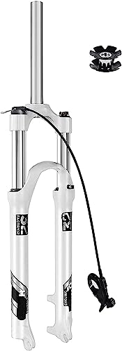 Mountain Bike Fork : YANHAO Bicycle Suspension Fork 26 / 27.5 / 29 inch Straight Tube, Disc Brake 9mm QR Mechanical Spring Mountain Bike Front Fork White (Color : Remote Lockout, Size : 29 inch)