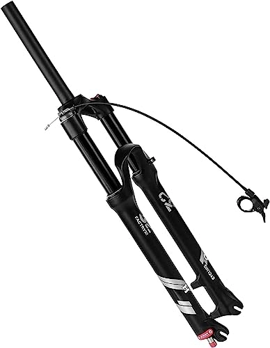 Mountain Bike Fork : YANHAO Black Mountain Bike Air Fork 26 27.5 29 Bicycle Front Fork Suspension Plug With Rebound Damping Magnesium Alloy (Color : Straight Remote Lockout, Size : 29er)