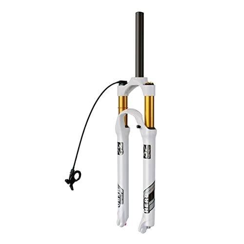 Mountain Bike Fork : YUISLE Mountain Bike Air Suspension Fork 26 / 27.5 / 29 Inch Travel 100mm Ultralight MTB Fork Tapered Tube QR Bicycle Magnesium Alloy Fork Manual / Remote Lockout (Color : Gold Remote, Size : 26 inch)
