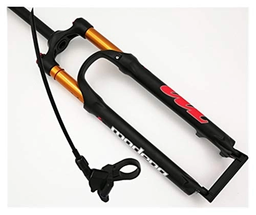 Mountain Bike Fork : Ywzhushengmaoyi Mountain bicycle Fork 26in 27.5in 29 inch Gold Pipe Travel suspension fork air damping front fork remote and m Bike Front Fork (Color : 29Black Red RL)