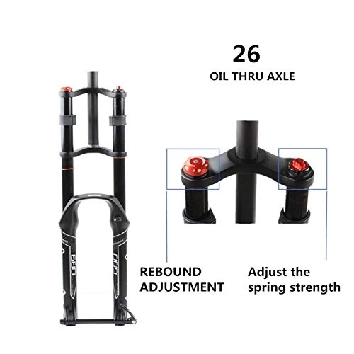 Mountain Bike Fork : Z-LIANG Mountain bike fork 26 / 27.5 / 29er Double Shoulder Air Resilient Oil Damping For Disc Brake Suspension Fork Bicycle Accessory (Color : 26 OIL AXLE)