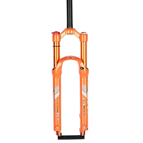 Mountain Bike Fork : Zatnec Front Fork Double Air Chamber Design, Damping Rebound Adjustment Suspension Fork, Gold Tube Shoulder Control 27.5 Inch (Color : Orange, Size : 27.5inch)