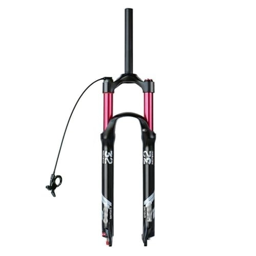 Mountain Bike Fork : ZECHAO 130mm Travel Mountain Bike Suspension Forks, Aluminum Alloy 9mm Axle 1-1 / 2" Disc Brake Air Supension Front Fork 1.5-2.45" Tires (Color : Straight Remote Lock, Size : 27.5inch)