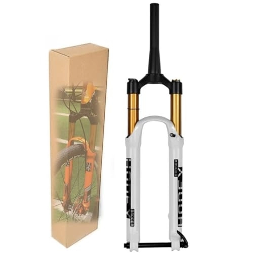 Mountain Bike Fork : ZECHAO MTB Bicycle Front Fork 27.5 / 29in, Stroke 140 / 160mm 1-1 / 2" Thru Axle 15mm Ultralight Gas Shock Absorber Disc Brake Rebound Adjustment (Color : White-140MM, Size : 26inch)