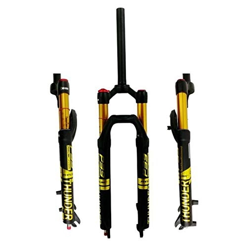 Mountain Bike Fork : ZNND MTB Front Suspension Forks 27.5 / 29in, Oil and Gas Fork Hydraulic Disc Brake Damping / non-damping Adjustment (Color : Black yellow a, Size : 27.5in)
