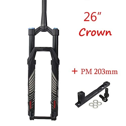 Mountain Bike Fork : ZSR-haohai MTB Suspension Air Fork 26 27.5 29' Tapered Steer Mountain Bicycle Fork 140mm Travel Bike Forks Crown / Remote Lockout (Color : 26 crown 203)