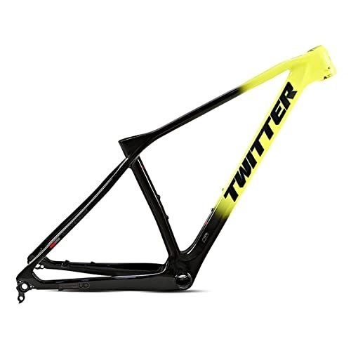 Mountain Bike Frames : 29in MTB Frame 15'' / 17'' / 19'' Mountain Bike Frame Carbon Fiber Disc Brake Bicycle Frame Thru Axle 142mm BB92 Routing Internal (Color : Yellow, Size : 15x29'')