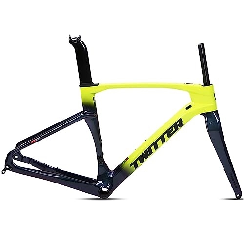 Mountain Bike Frames : 700C Road Bike Frame 45CM / 48CM / 51CM / 54CM Carbon Mountain Bicycle Frame Disc Brake 100x12mm / 142x12mm Thru Axle BB86 Routing Internal (Color : Fluorescent yellow, Size : 51CM)