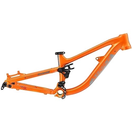 Mountain Bike Frames : Aluminum Alloy Suspension MTB Frame 20er Disc Brak Mountain Bike Frame Thru Axle 148mm Soft Tail Mountain Bike Frame For Youth And Adult (Color : Orange)