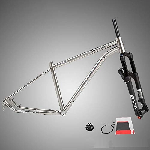 Mountain Bike Frames : AndyJerzy Titanium Alloy Mountain Frame With DT Suspension System Front Fork Competition-grade Special Barrel Axis Control Fork (Color : Silver, Size : One size)