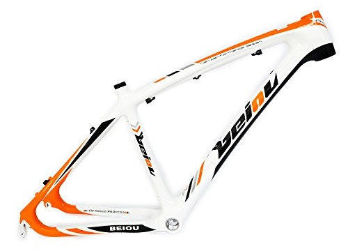Mountain Bike Frames : BEIOU 3K Carbon Fiber Mountain Bike Frame 26-Inch Glossy Unibody External Cable Routing T700 Ultralight MTB B005X (White Orange, 15-Inch)