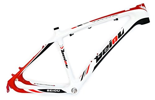 Mountain Bike Frames : BEIOU 3K Carbon Fiber Mountain Bike Frame 26-Inch Glossy Unibody External Cable Routing T700 Ultralight MTB B005X (White Red, 15-Inch)