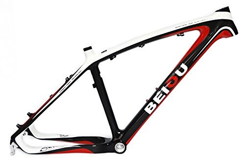 Mountain Bike Frames : BEIOU 3K Carbon Fiber Mountain Bike Frame 26-Inch Glossy White Red Unibody External Cable Routing T700 Ultralight MTB B014AX (White Red, 15-Inch)