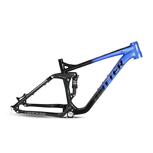 Mountain Bike Frames : BIKERISK Tracker Full Suspension 27.5 29er QR9x135mm Mountain Bike Frame Aluminum Rear Shock Absorber AM XC MTB Bicycle Soft tail, Blue, 15.5 ″