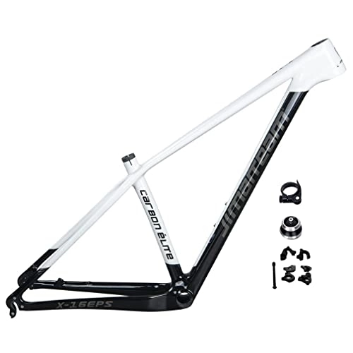 Mountain Bike Frames : HIMALO Carbon MTB Frame 27.5er 29er Hardtail Mountain Bike Frame 15 / 17 / 19'' Disc Brake Frame Thru Axle 142mm QR 135mm Interchangeable, with Accessories (Color : White C, Size : 29 * 19'')