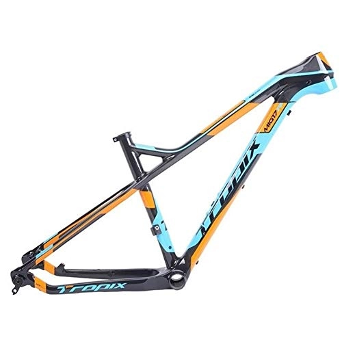 Mountain Bike Frames : HNXCBH Bicycle frameset Mountain Bike Frame 142mm*12mm Thru Axle Bicycle Frame Carbon Fibre 15 17 (Color : Black blue orange 17)