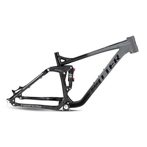 Mountain Bike Frames : Hrsein Aluminum alloy full-suspension mountain frame, soft tail frame AM with shock absorber, air chamber preload available, adjustable stroke, C, 27.5 * 19 inches