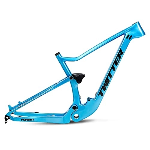 Mountain Bike Frames : KLWEKJSD 27.5er 29er Mountain Bike Frame Carbon Fiber Softtail MTB Frame 15'' / 17'' / 19'' BOOST Thru Axle 12 * 148mm Disc Brake Frame Routing Internal XC AM (Color : Blue, Size : 15X29'')