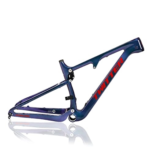 Mountain Bike Frames : MTB Carbon Frame 27.5 / 29er SoftTail Mountain Bike Frame 15'' / 17'' / 19'' / 21'' Disc Brake Travel 120mm Discoloration Bicycle Frame BOOST Thru Axle 148mm T47 Routing Internal (Color : Red, Size : 19x27.