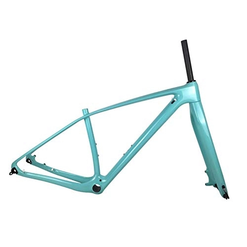 Mountain Bike Frames : PPLAS Full Carbon MTB Frame And Fork Mountain Bike Carbon Frames With 15 * 100mm Thru Axle Forks Headset (Color : Celeste, Size : 29er 17inch Matte)