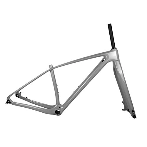 Mountain Bike Frames : PPLAS Full Carbon MTB Frame And Fork Mountain Bike Carbon Frames With 15 * 100mm Thru Axle Forks Headset (Color : Gray, Size : 27.5er 15inch Glossy)