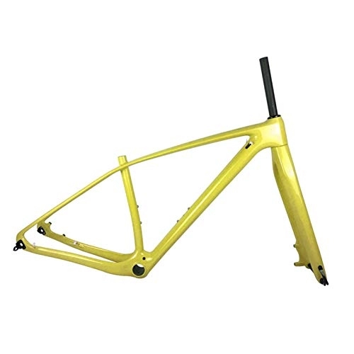 Mountain Bike Frames : PPLAS Full Carbon MTB Frame And Fork Mountain Bike Carbon Frames With 15 * 100mm Thru Axle Forks Headset (Color : Yellow, Size : 27.5er 17inch Glossy)