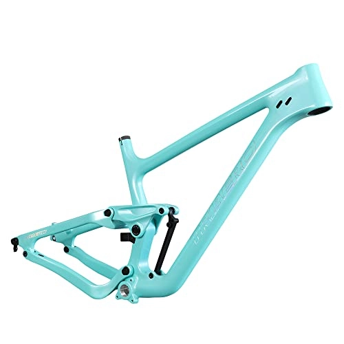 Mountain Bike Frames : TRIAERO P1 carbon fiber MTB 29er Trail Frame L size Travel 130mm in Turquoise