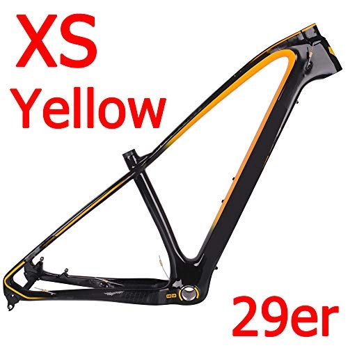 Mountain Bike Frames : Yellow M Mountain Carbon Bike Frame MTB Frame + Seat Clamp + Headset 2 Year Warranty 4, XS