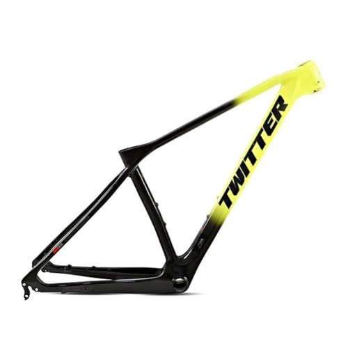 Mountain Bike Frames : ZFF 15'' / 17'' / 19'' MTB Frame Carbon Fiber Disc Brake Hardtail Mountain Bike Frame QR 135mm Bicycle Frame Internal Routing For 27.5 29er Wheels (Color : Black-green, Size : 19'')
