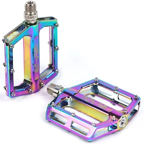 Mountain Bike Pedal : 1 Pair Bike Pedals Aluminum Alloy Cycling Pedals Lightweight Sealed Bearing Flat Pedals W / Anti-Skid Pins for Road Mountain Bike BMX (MultiColor)