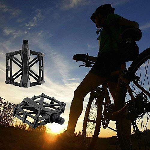 Mountain Bike Pedal : 2X Mountain Bike Pedals Flat Platform Aluminum Alloy Sealed Bearing Pedals (Color : Black)