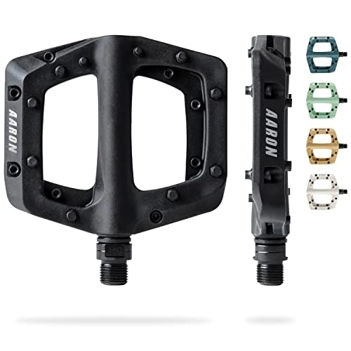 Mountain Bike Pedal : AARON - Dirt Plastic Pedals Industrial Ball Bearings - Non-Slip with Top Grip and Flat Design - Platform Pedals for Dirt Bikes, E-bikes, Mountain Bikes (MTB) & Trekking Bikes and many more - Black