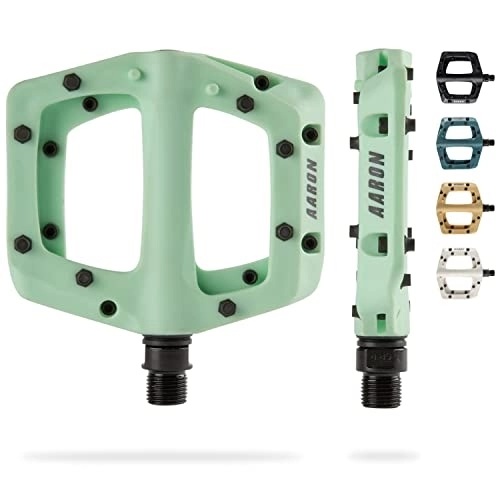 Mountain Bike Pedal : AARON - Dirt Plastic Pedals Industrial Ball Bearings - Non-Slip with Top Grip and Flat Design - Platform Pedals for Dirt Bikes, E-bikes, Mountain Bikes (MTB) & Trekking Bikes and many more - Mint