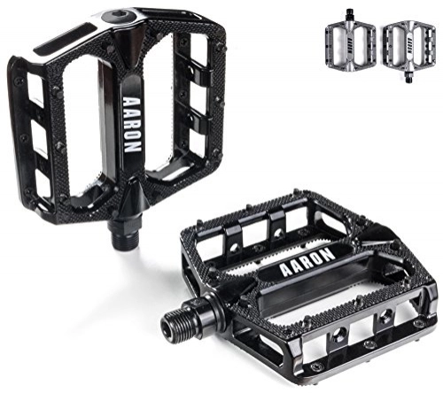 Mountain Bike Pedal : AARON - Rock Aluminium Mountain Bike Pedals with Industrial Ball Bearings - Anti-Slip with Replaceable Pins - Platform Pedal for E-bikes, Mountain Bikes, Trekking Bikes and many more - Black