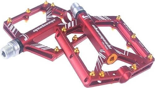 Mountain Bike Pedal : Advanced 4 Bearings Mountain Bike Pedals, Bicycle Flat Alloy Pedals, Non-Slip Bike Pedals, 9 / 16'' Sealed Bearing.for BMX MTB CNC Bicycle Road Bike(6 Colors) (Red)