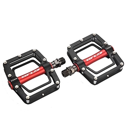 Mountain Bike Pedal : Aigend Bicycle Pedals - 1 Pair Aluminum Alloy Flat Cycling Pedals for Mountain Bikes Accessory(Black Red)