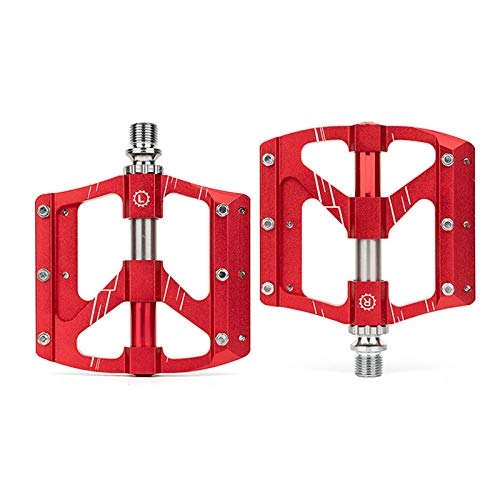 Mountain Bike Pedal : AIHOUSE Bicycle Pedals High-Strength Aluminum Alloy Frame 3 Bearing Pedal with Non-Slip Nails Suitable for Road Mountain Bikes, Red