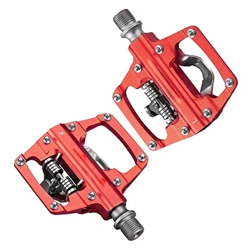 Mountain Bike Pedal : AIRAXE MTB Bike Clipless Pedals Self-locking CNC Aluminum Alloy DU Bearing SPD Double Flat Platform Mountain Bicycle Pedal (Color : Red)