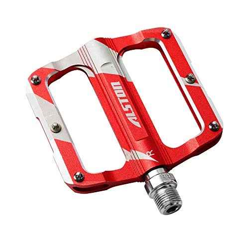 Mountain Bike Pedal : Alston 3 Bearings Mountain Bike Pedals Platform Bicycle Flat Alloy Pedals 9 / 16" Pedals Non-Slip Alloy Flat Pedals (306-Red)