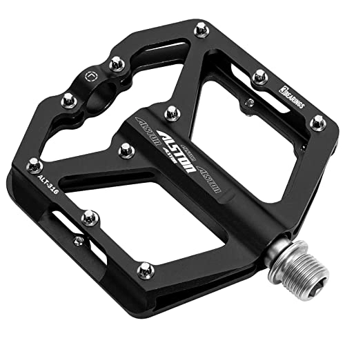 Mountain Bike Pedal : Alston 3 Bearings Mountain Bike Pedals Platform Bicycle Flat Alloy Pedals 9 / 16" Pedals Non-Slip Alloy Flat Pedals (316-Black)