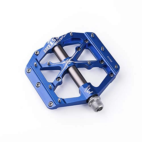 Mountain Bike Pedal : Alston 3 Bearings Mountain Bike Pedals Platform Bicycle Flat Alloy Pedals 9 / 16" Pedals Non-Slip Alloy Flat Pedals (SX12-Blue)