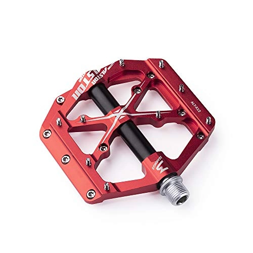 Mountain Bike Pedal : Alston 3 Bearings Mountain Bike Pedals Platform Bicycle Flat Alloy Pedals 9 / 16" Pedals Non-Slip Alloy Flat Pedals (X12-Red Small)