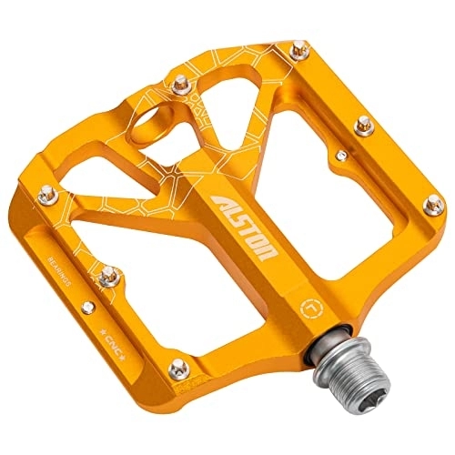 Mountain Bike Pedal : Alston Gold Non-Slip Mountain Bike Pedals, Ultra Strong Colorful Cr-Mo CNC Machined 9 / 16" 3 Sealed Bearings for Road BMX MTB Fixie Bikes