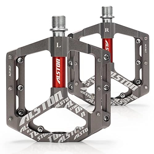 Mountain Bike Pedal : Alston MTB Bike Pedals CNC machined Platform Pedal, 9 / 16" 3 Sealed Bearings Mountain Bike Pedal for Adult and Youth with Replaceable Anti-Skid