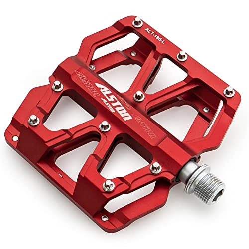 Mountain Bike Pedal : Alston Road Bicycle MTB Aluminum Strong Pedal, Super Powerful CR-MO 9 / 16" Spindle, Three Pcs Ultra Sealed Bearings FACE Off Pedals (196-Red)