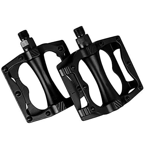 Mountain Bike Pedal : Aluminum Alloy Bicycle Pedals Road Mountain Bike Pedals Hollow Anti-slip Durable Bearing Cycling Bicycle (Color : Black)